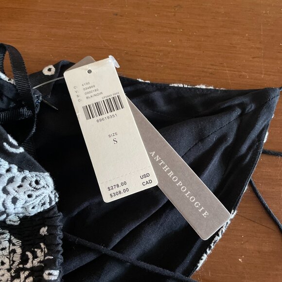 Anthropologie Maeve Embroidered Midi Dress Black Floral Bee Print NEWwtags Small - Picture 5 of 7